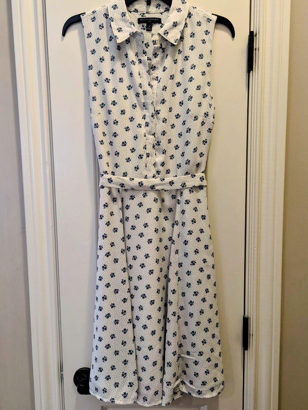Banana Republic Sleeveless Ivory Dress with Navy Floral Print